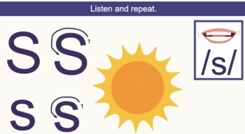 a lesson slide explaining how to pronounce the phonics sound s
